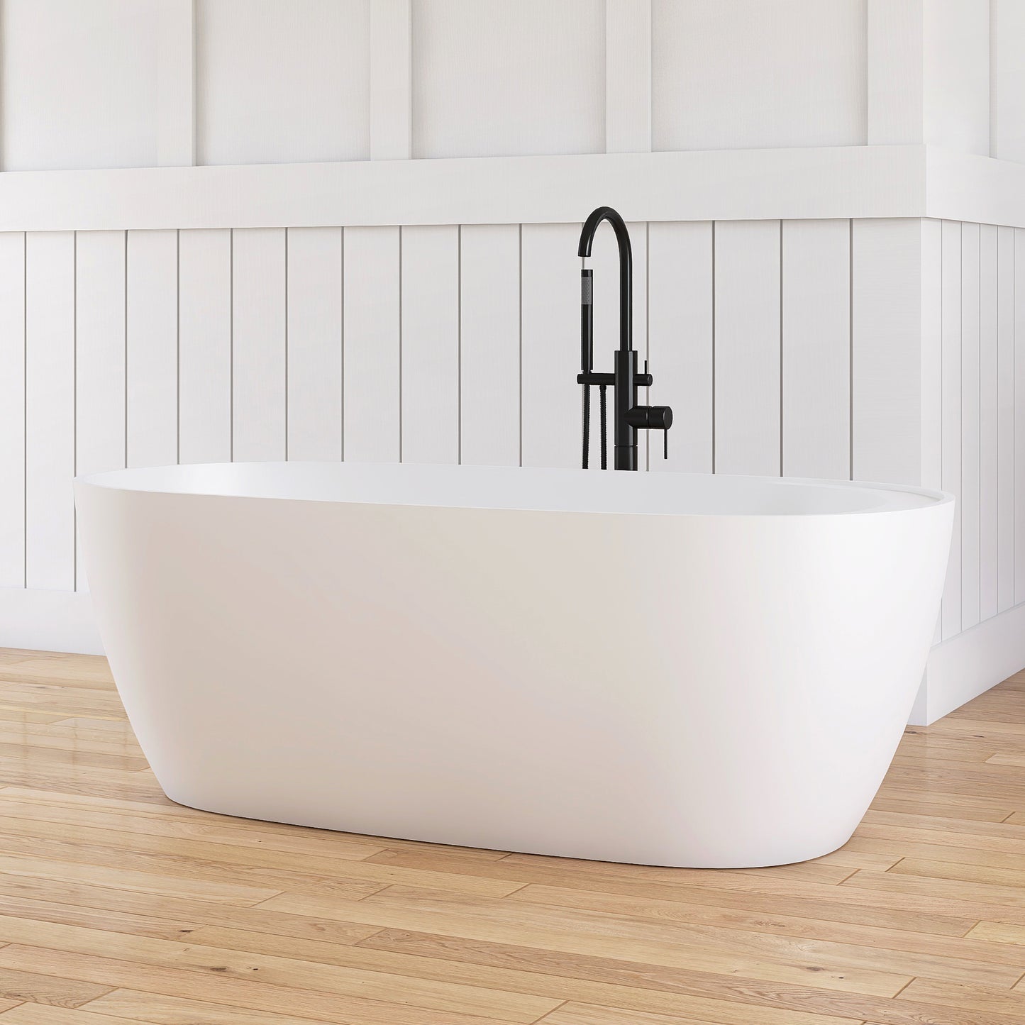 Medunjess 63'' Veloris Freestanding Tub Solid Surface Deep Soaking Bathtub