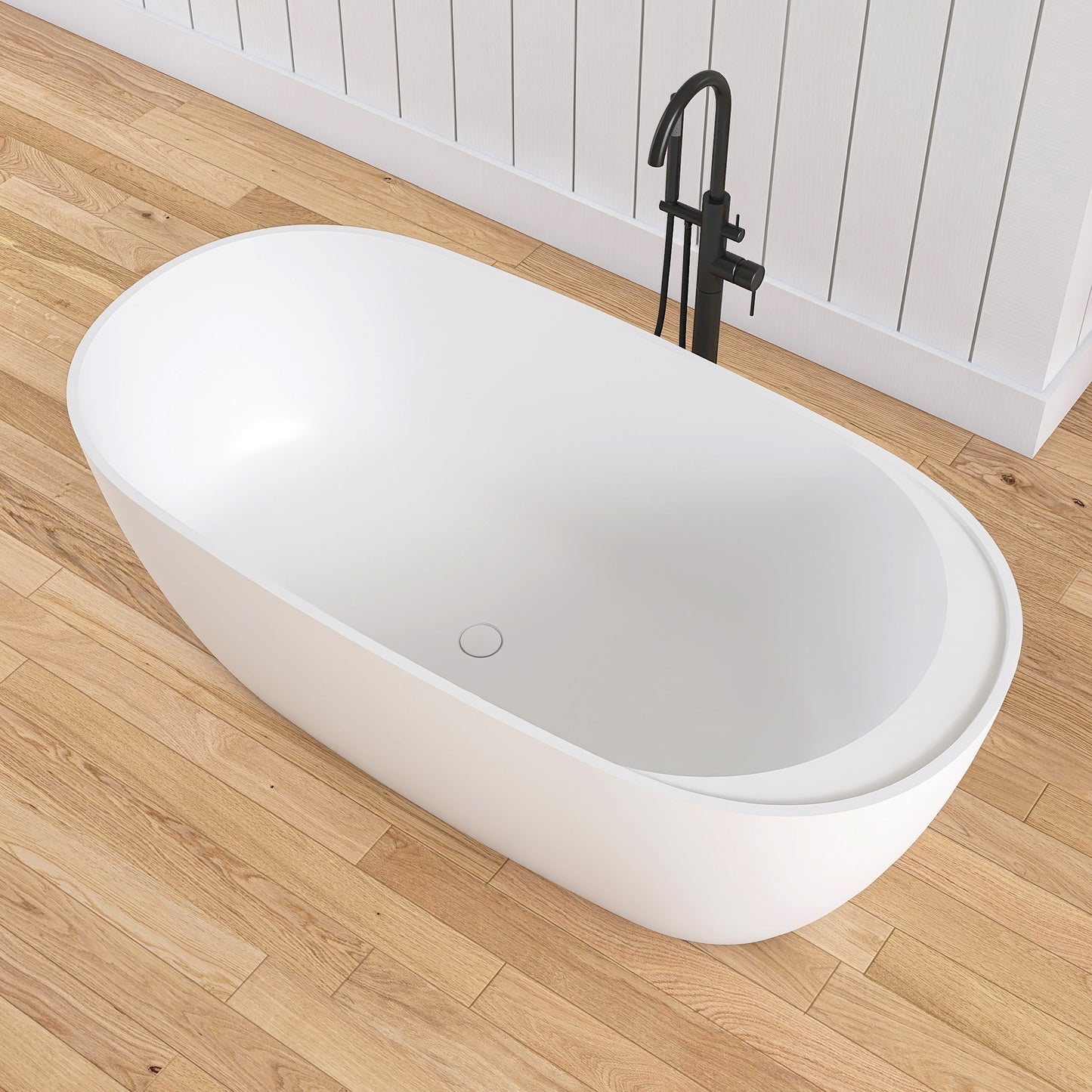 Medunjess 63'' Veloris Freestanding Tub Solid Surface Deep Soaking Bathtub