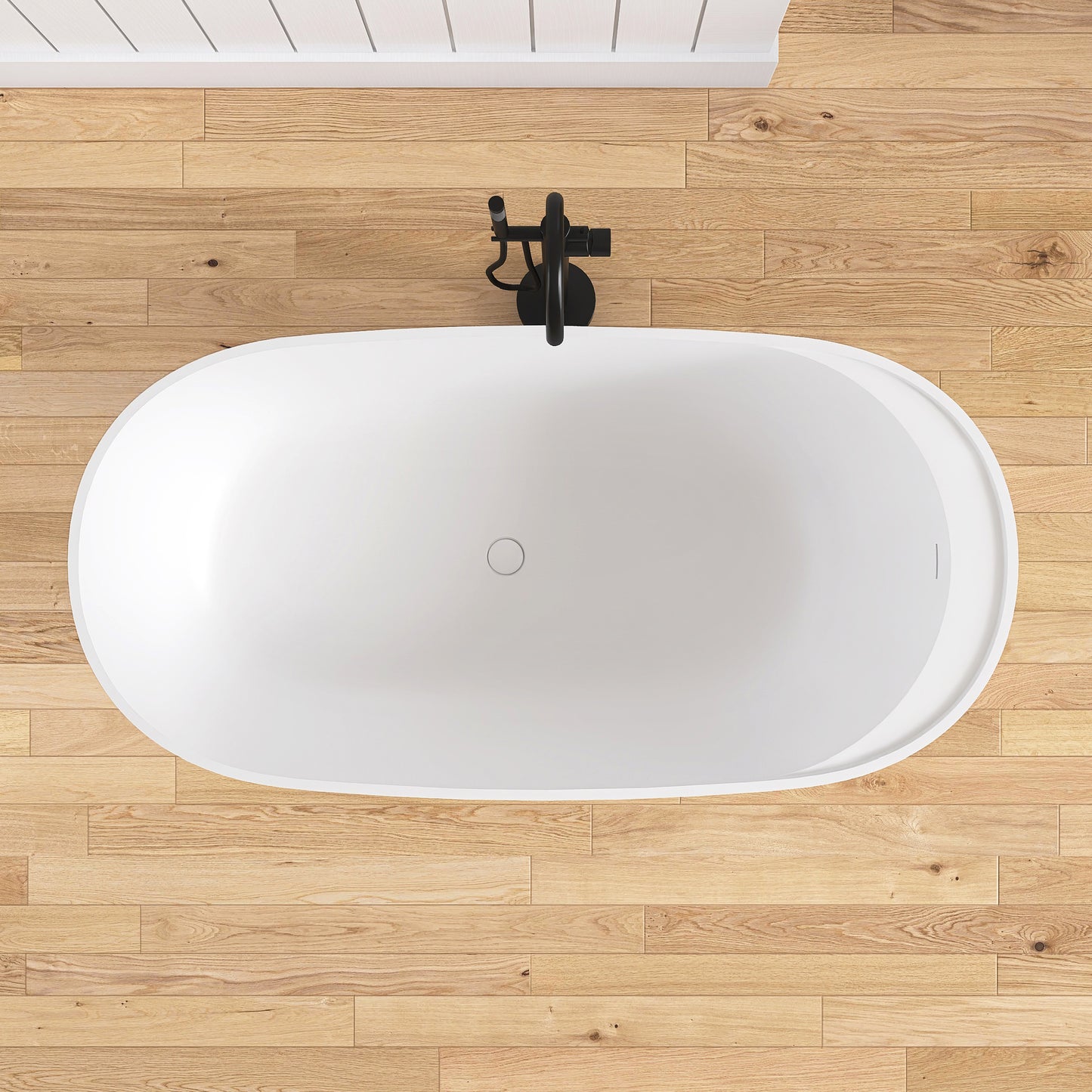 Medunjess 63'' Veloris Freestanding Tub Solid Surface Deep Soaking Bathtub