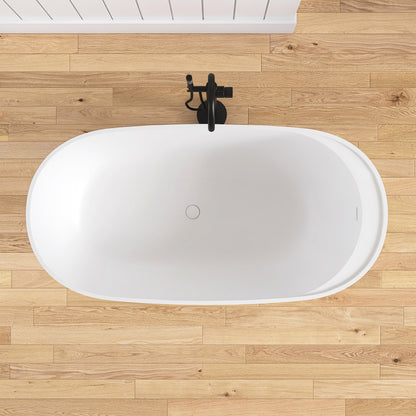 Medunjess 63'' Veloris Freestanding Tub Solid Surface Deep Soaking Bathtub