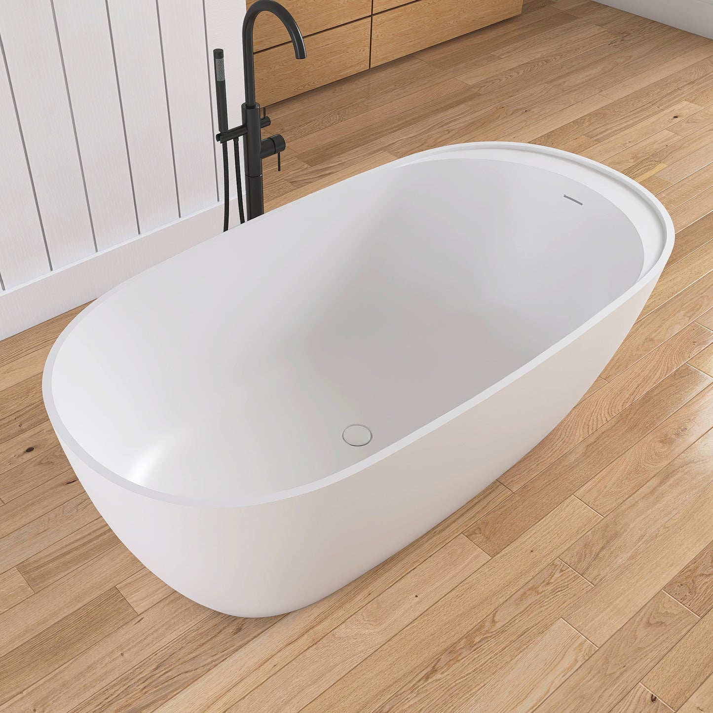 Medunjess 63'' Veloris Freestanding Tub Solid Surface Deep Soaking Bathtub