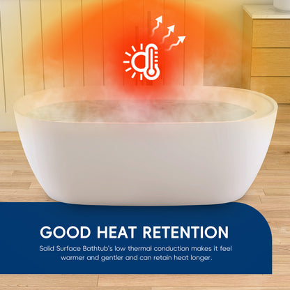 Medunjess 63'' Veloris Freestanding Tub Solid Surface Deep Soaking Bathtub