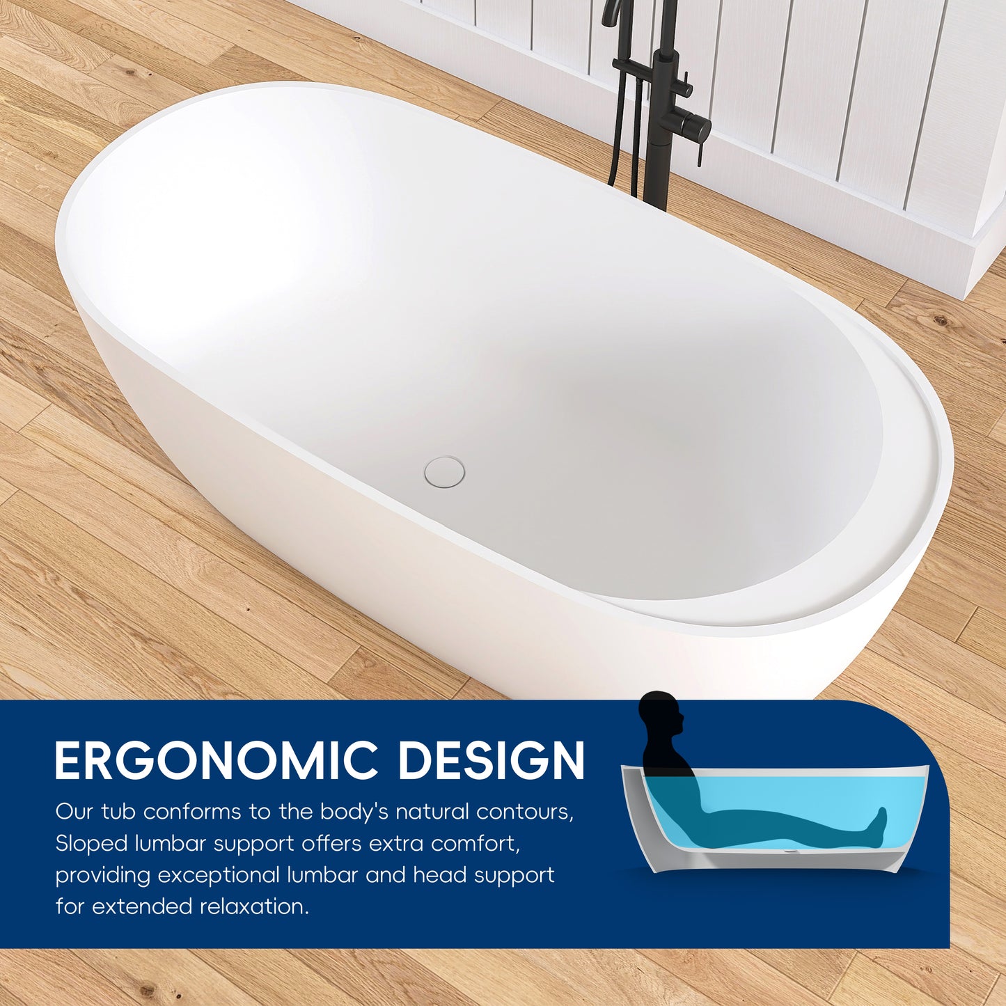 Medunjess 63'' Veloris Freestanding Tub Solid Surface Deep Soaking Bathtub