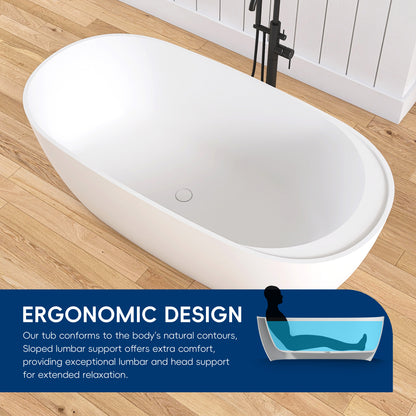 Medunjess 63'' Veloris Freestanding Tub Solid Surface Deep Soaking Bathtub