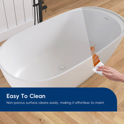 Medunjess 63'' Veloris Freestanding Tub Solid Surface Deep Soaking Bathtub
