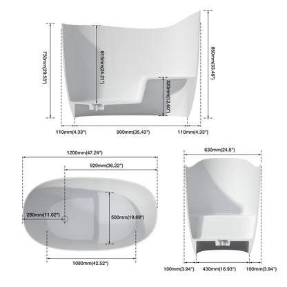 Medunjess 47" Japanese Soaking Tub Matte White Artificial Stone Soaking Tub with Built-in Seat (No Overflow)