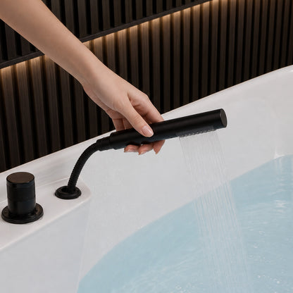 Medunjess 71" Modern Freestanding Acrylic Soaking Air Massage Bathtub with Matte Black 5-Piece Faucet Set, One-Touch Control Panel, Blue LED Chromatherapy Light & Air Bubble Bath