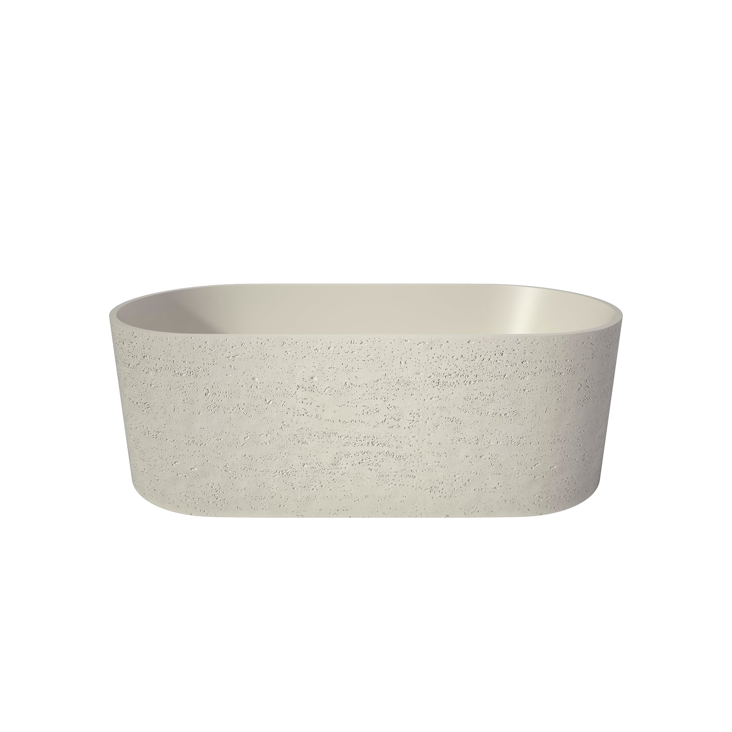 MEDUNJESS 65" Linen Travertine Solid Surface Freestanding Bathtub