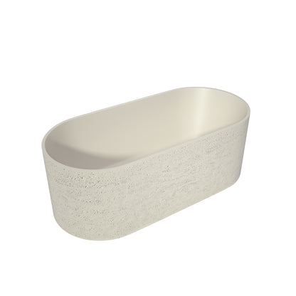 MEDUNJESS 65" Linen Travertine Solid Surface Freestanding Bathtub