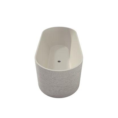 MEDUNJESS 65" Linen Travertine Solid Surface Freestanding Bathtub