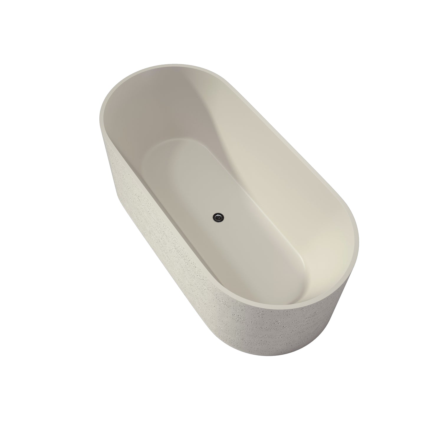 MEDUNJESS 65" Linen Travertine Solid Surface Freestanding Bathtub