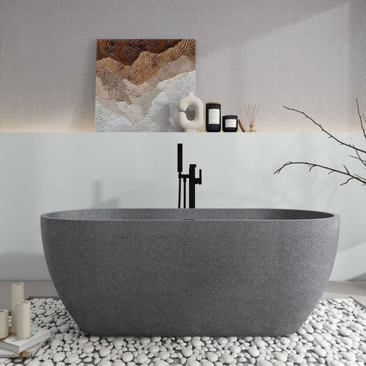 Medunjess 63'' x 31'' Concrete Freestanding Solid Surface Soaking Stone Bathtub Terrazzo