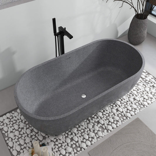 Medunjess 63'' x 31'' Concrete Freestanding Solid Surface Soaking Stone Bathtub Terrazzo