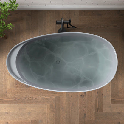 Medunjess 59" Solid Surface Freestanding Tub,Travertine-Texture Design Oval Stone Resin Bathtub Soaking Tub With Overflow