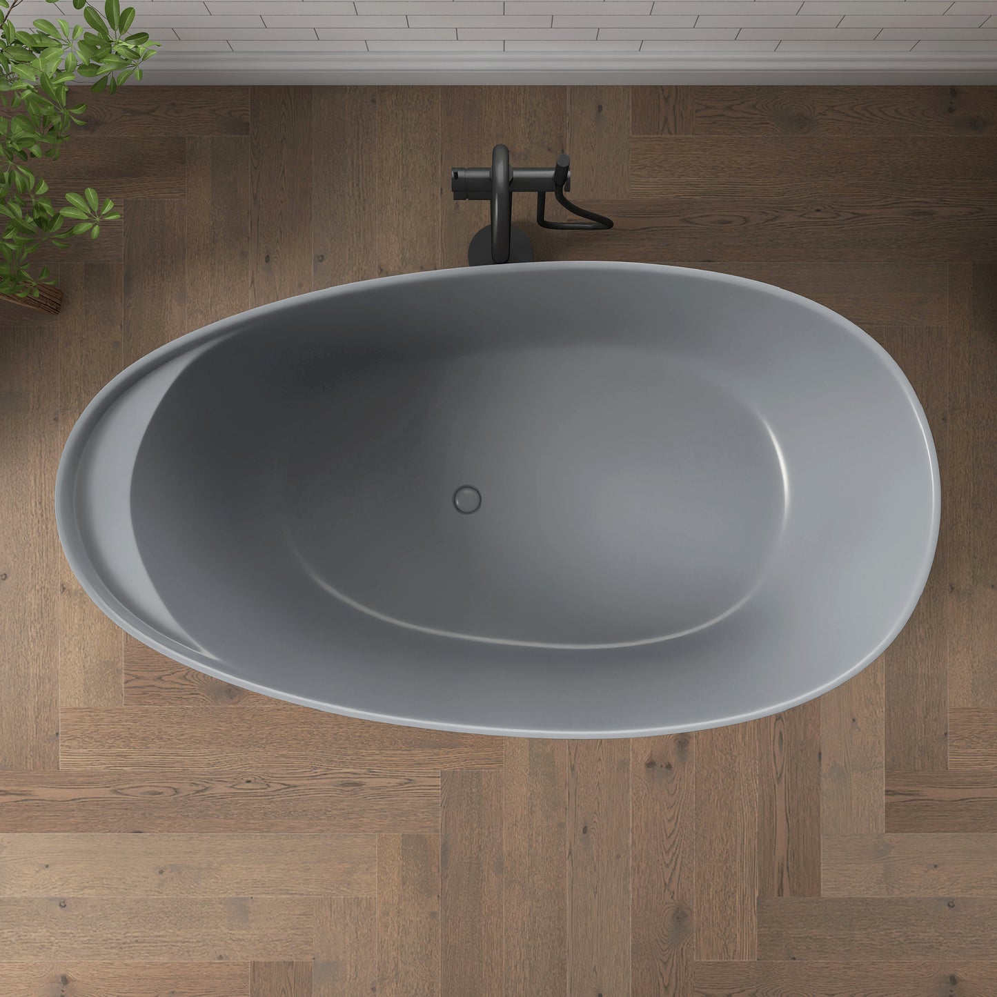 Medunjess 59" Solid Surface Freestanding Tub,Travertine-Texture Design Oval Stone Resin Bathtub Soaking Tub With Overflow