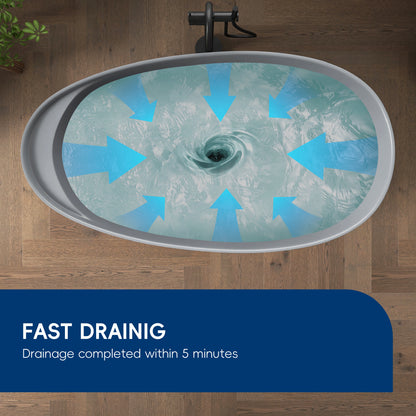Medunjess 59" Solid Surface Freestanding Tub,Travertine-Texture Design Oval Stone Resin Bathtub Soaking Tub With Overflow