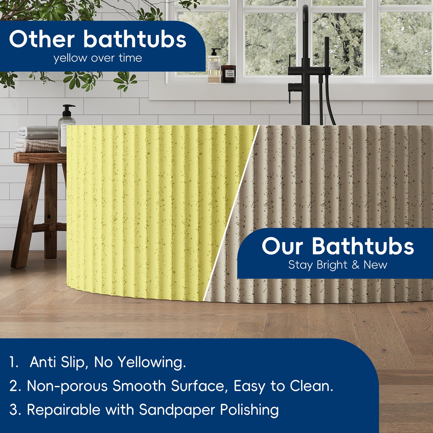 Medunjess Aethel 67" Freestanding Bathtub Solid Surface Soaking Tub