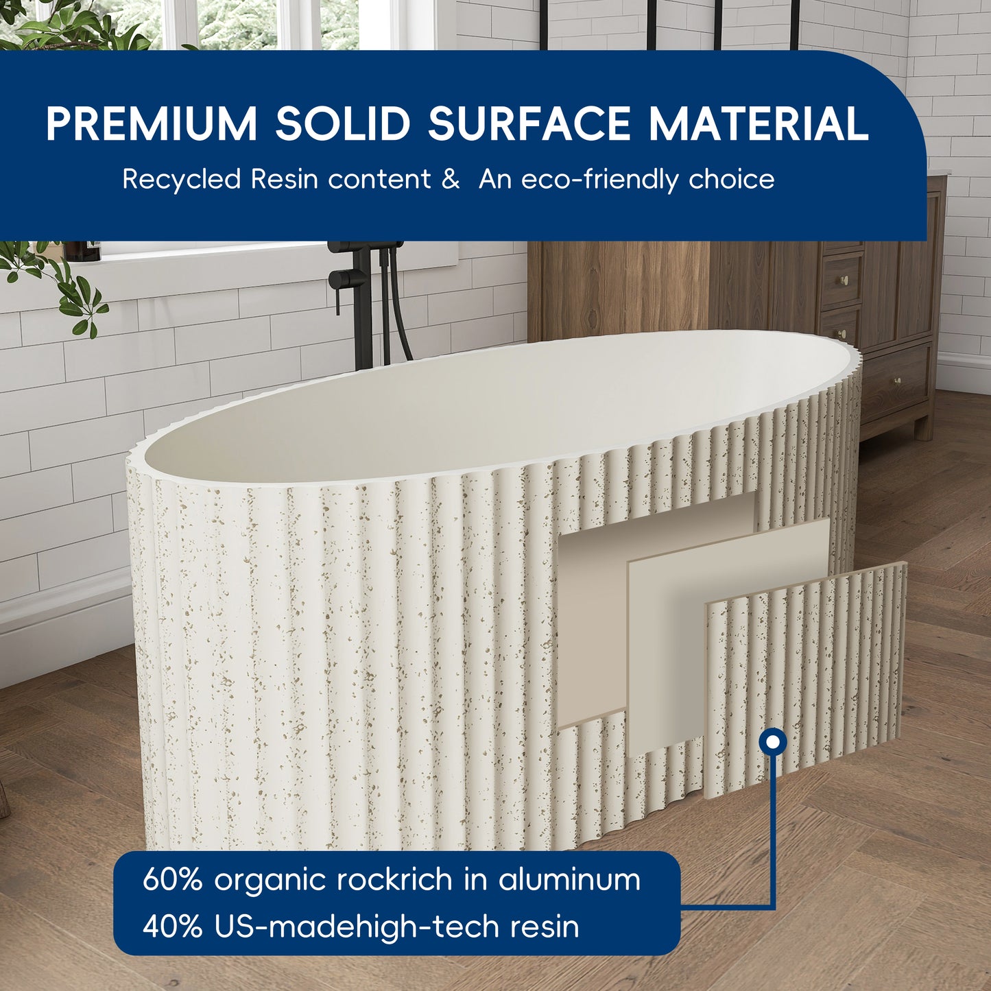 Medunjess Aethel 67" Freestanding Bathtub Solid Surface Soaking Tub