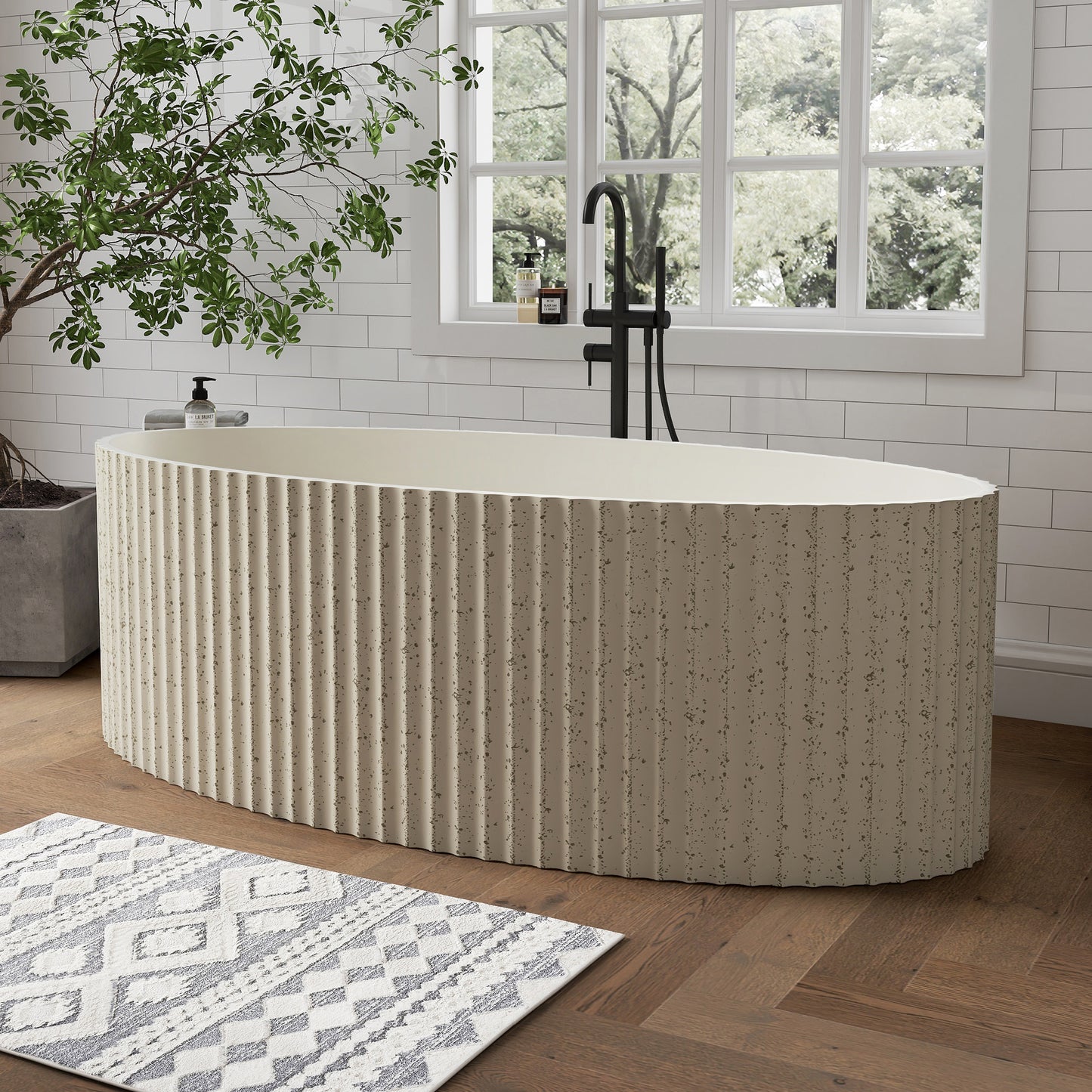 Medunjess Aethel 67" Freestanding Bathtub Solid Surface Soaking Tub