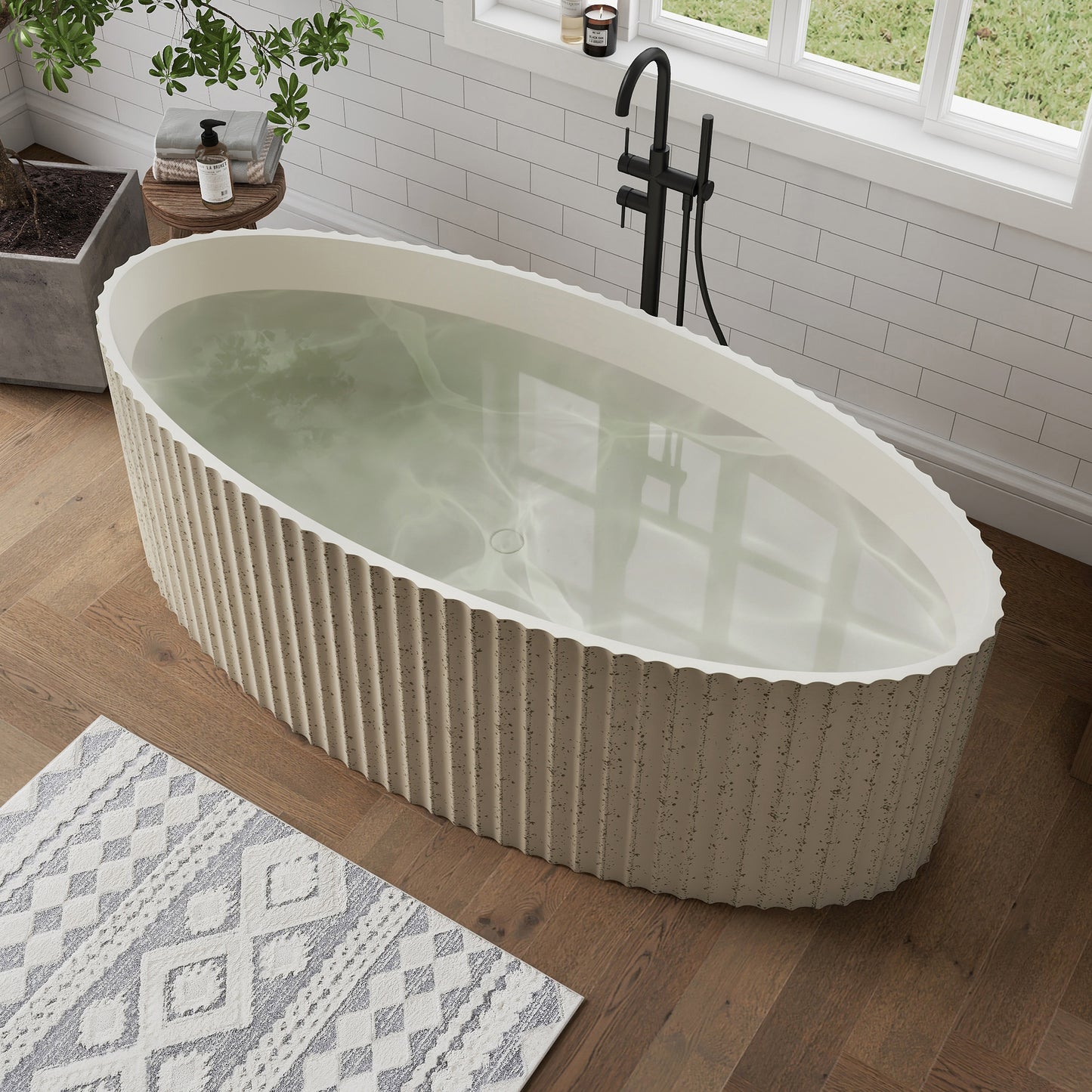 Medunjess Aethel 67" Freestanding Bathtub Solid Surface Soaking Tub
