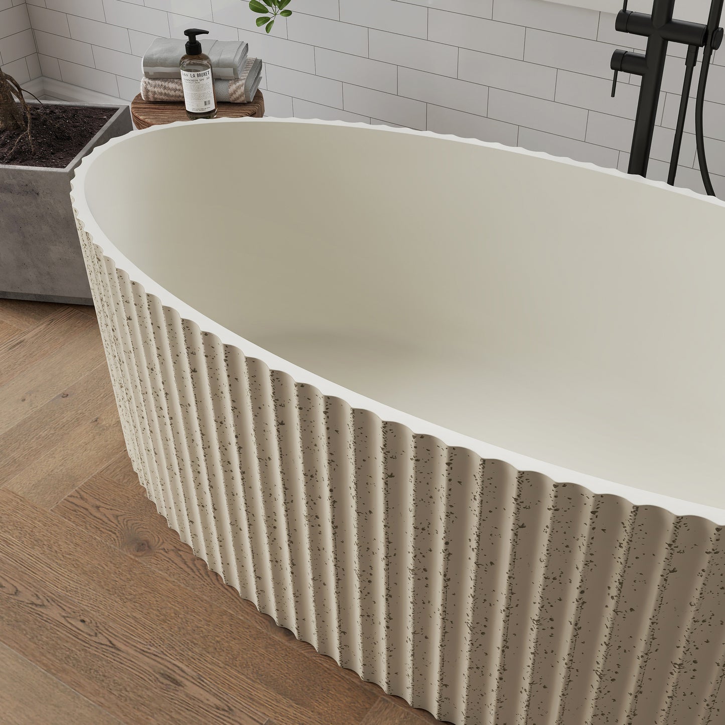 Medunjess Aethel 67" Freestanding Bathtub Solid Surface Soaking Tub