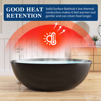 Medunjess 67'' Freestanding Tub Solid Surface Wide Freestanding Soaking Bathtub