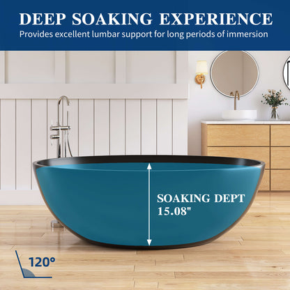 Medunjess 67" White Modern Freestanding Solid Surface Deep Soaking Bathtub for Two