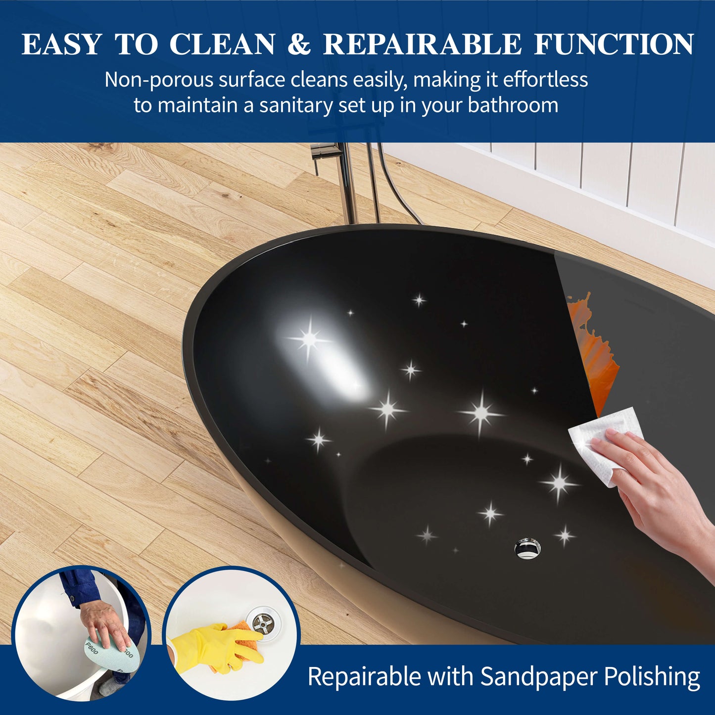 Medunjess 67'' Freestanding Tub Solid Surface Wide Freestanding Soaking Bathtub