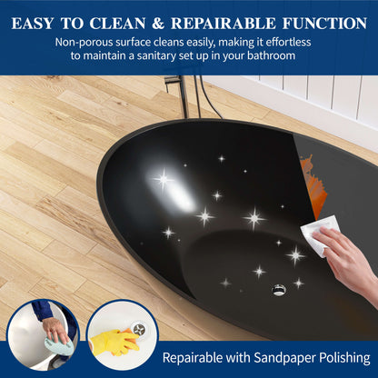 Medunjess 67'' Freestanding Tub Solid Surface Wide Freestanding Soaking Bathtub