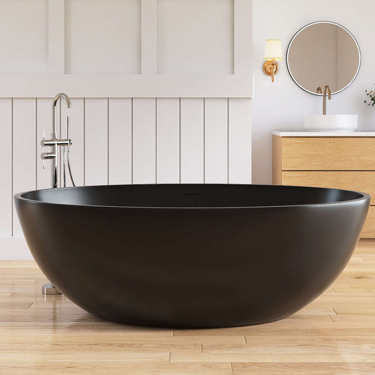 Medunjess 67'' Freestanding Tub Solid Surface Wide Freestanding Soaking Bathtub
