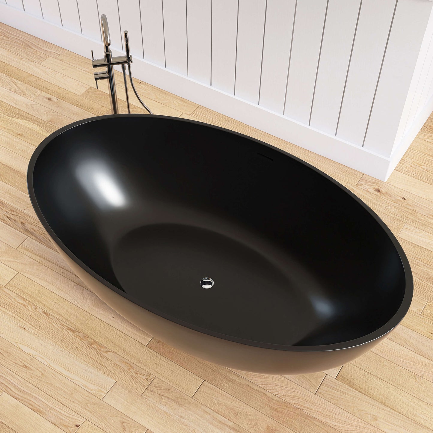 Medunjess 67'' Freestanding Tub Solid Surface Wide Freestanding Soaking Bathtub