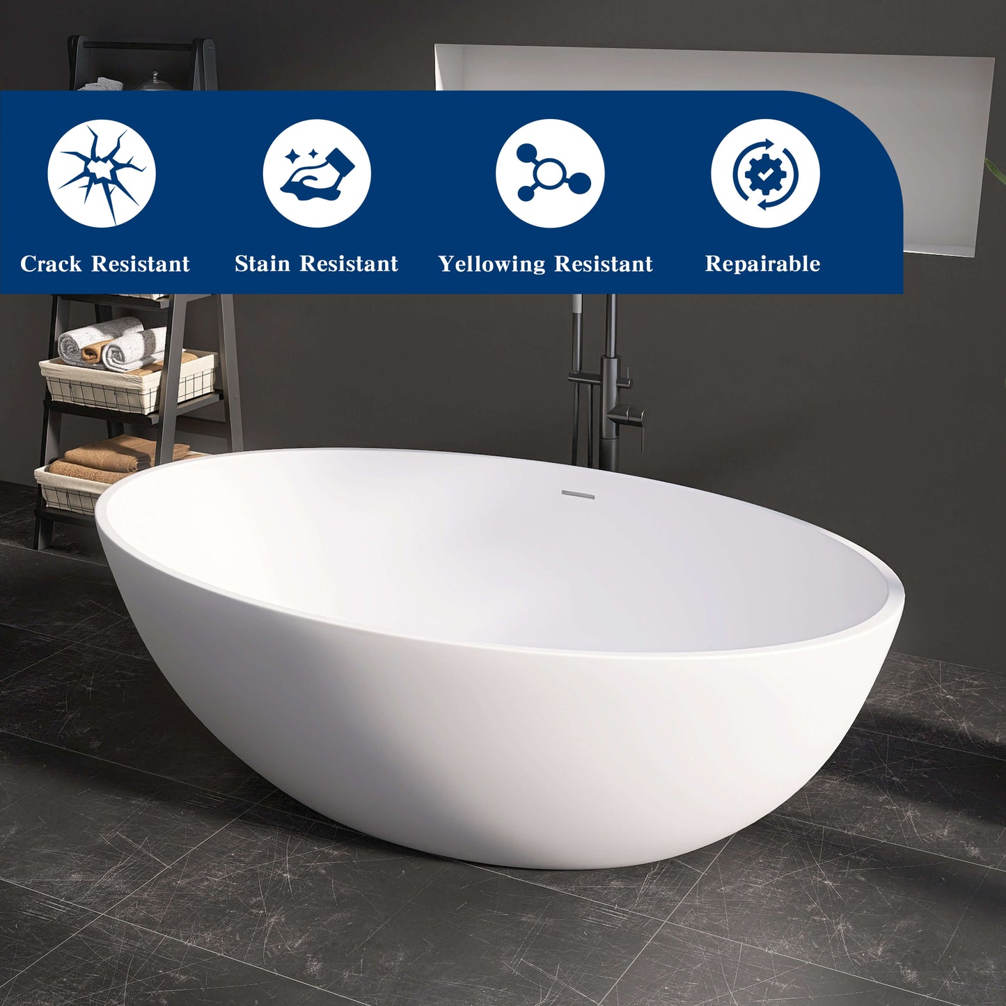 Medunjess 67'' Stone Resin Solid Surface Matte Flatbottom Freestanding Bathtub