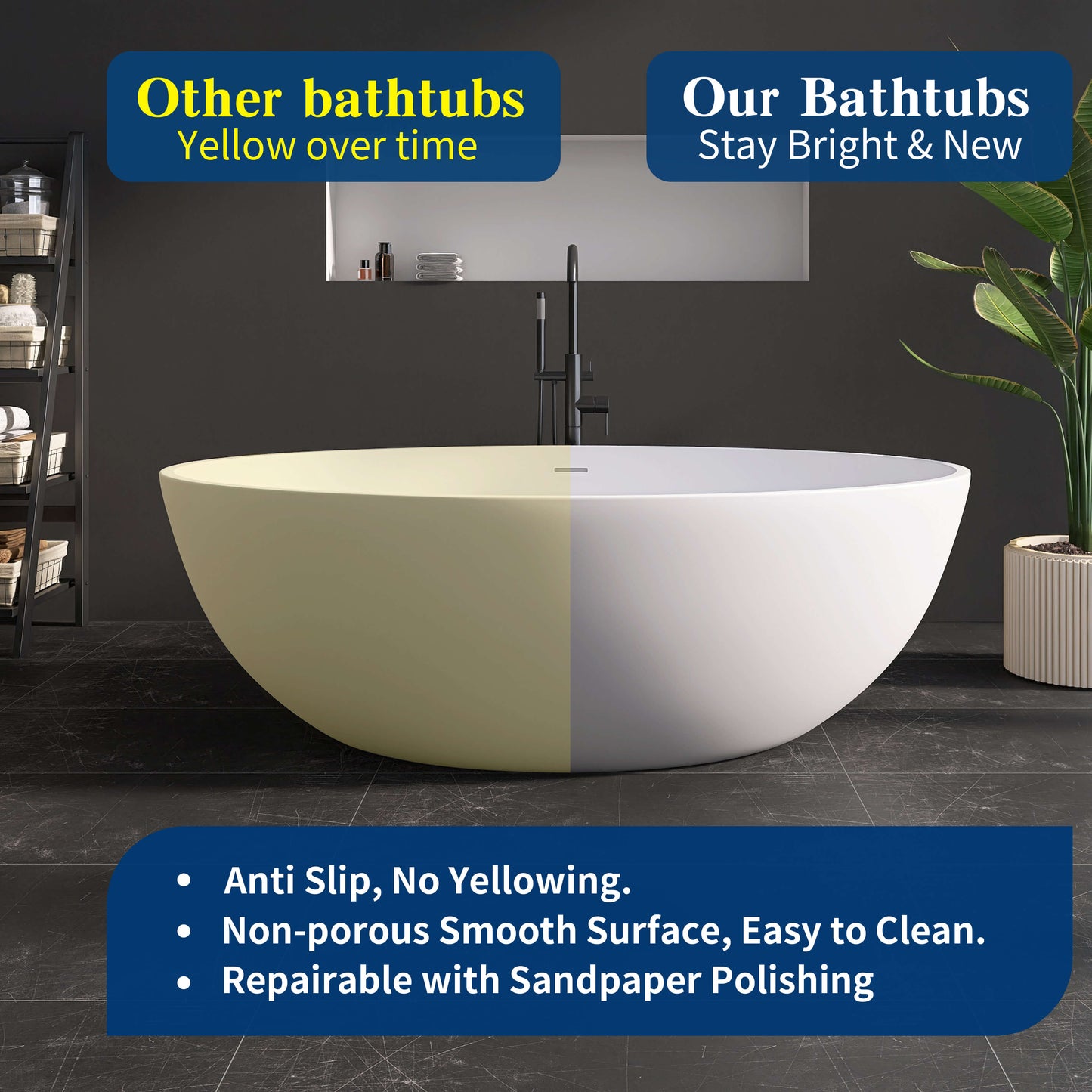 Medunjess 67'' Stone Resin Solid Surface Matte Flatbottom Freestanding Bathtub