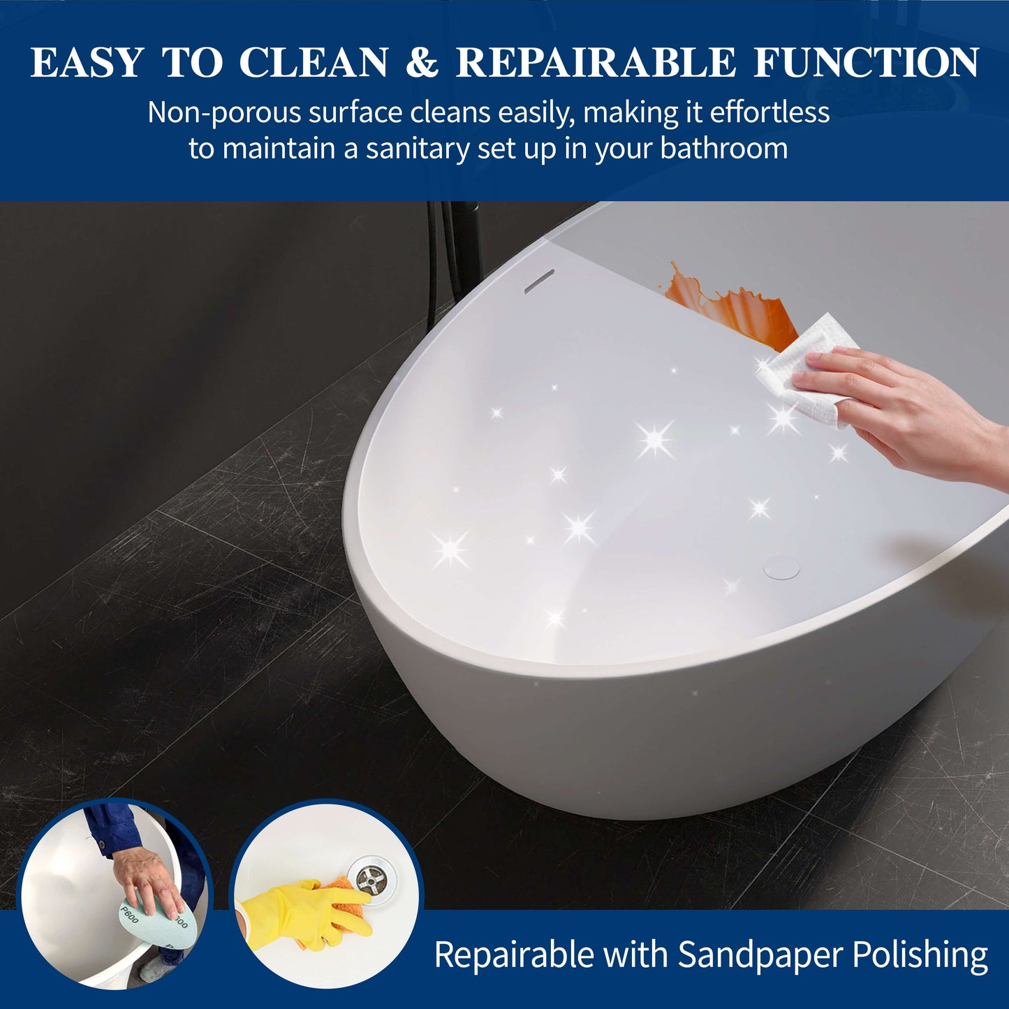 Medunjess 67'' Stone Resin Solid Surface Matte Flatbottom Freestanding Bathtub