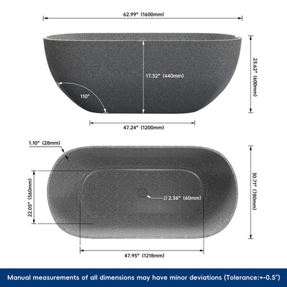 Medunjess 63'' Flecksione Freestanding Terrazzo Bathtub