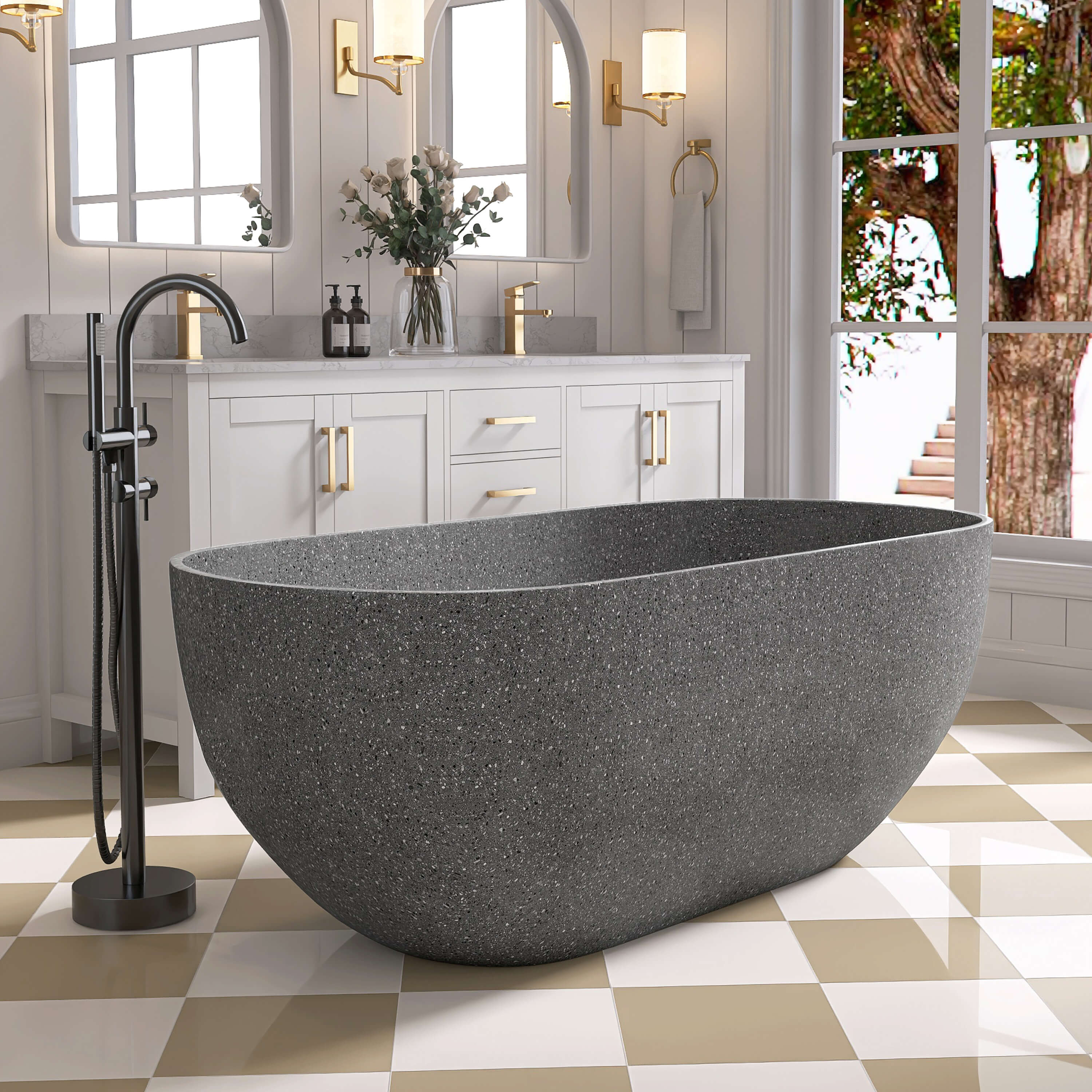 63-Inch Terrazzo Freestanding Bathtub | Solid Surface – Medunjess