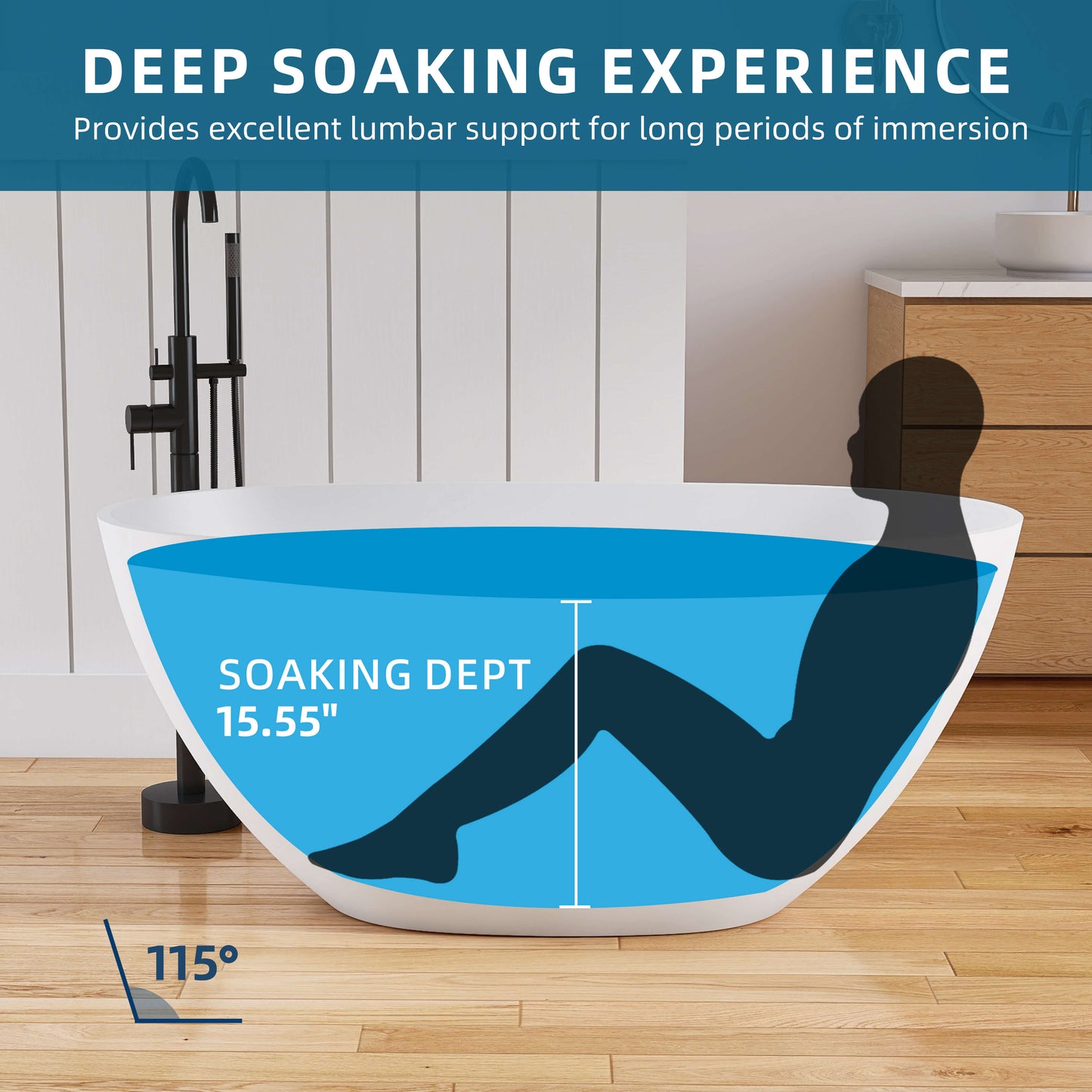 Medunjess 51'' Freestanding Compact Soaking Solid Surface Bathtub