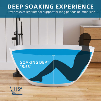 Medunjess 51'' Freestanding Compact Soaking Solid Surface Bathtub