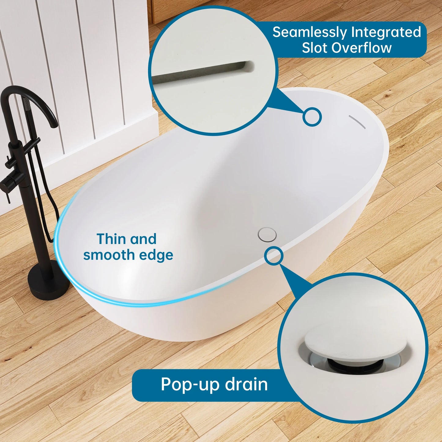 Medunjess 51'' Freestanding Compact Soaking Solid Surface Bathtub