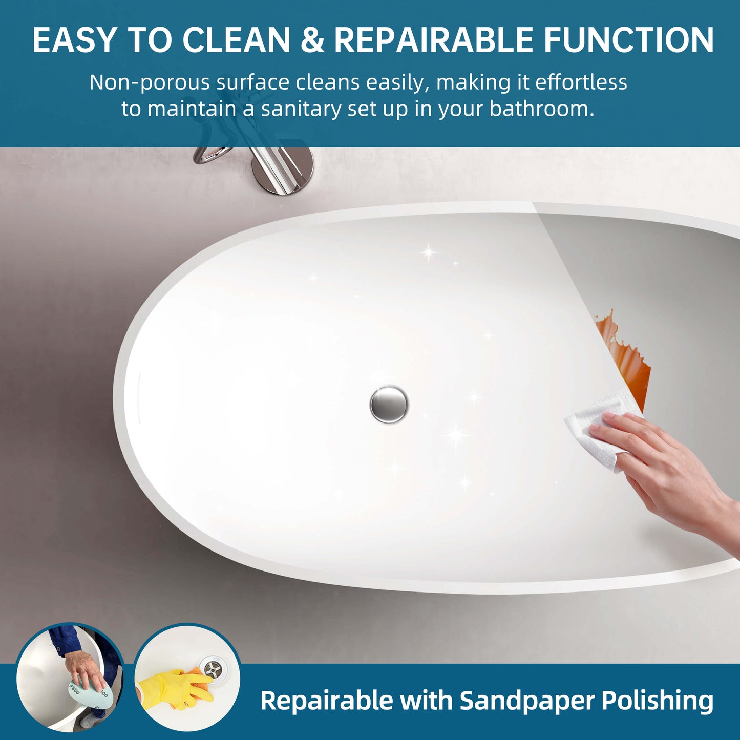 Medunjess 51'' Freestanding Compact Soaking Solid Surface Bathtub