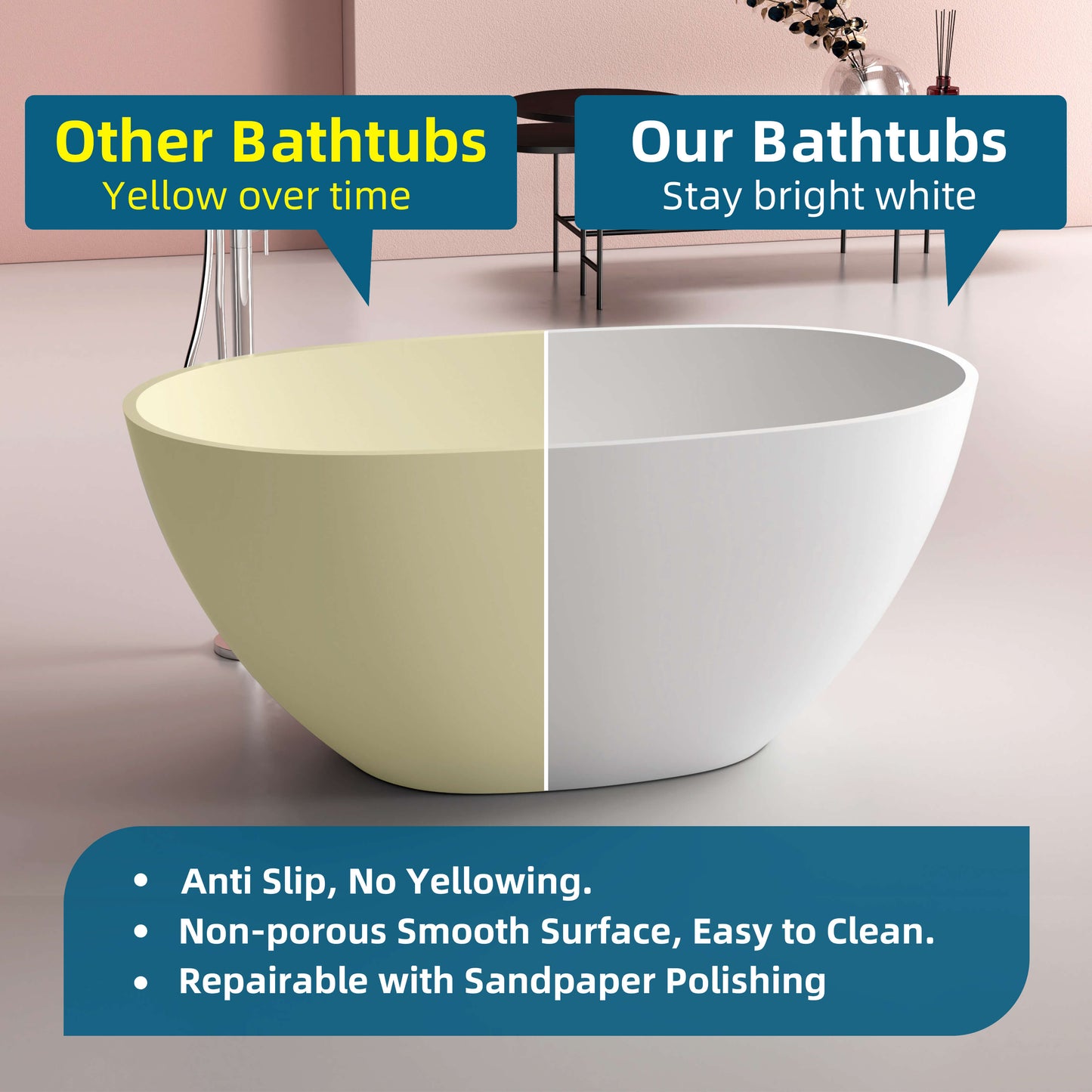 Medunjess 51'' Freestanding Compact Soaking Solid Surface Bathtub