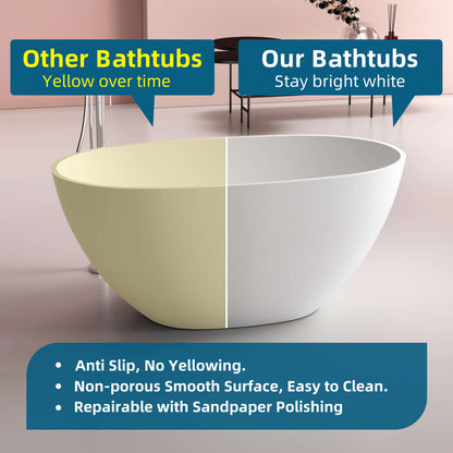 Medunjess 51'' Freestanding Compact Soaking Solid Surface Bathtub