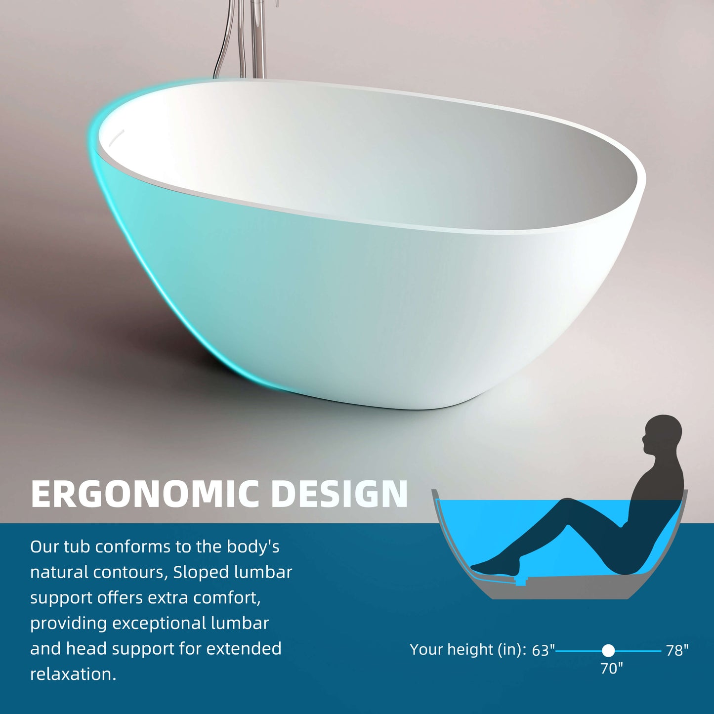 Medunjess 51'' Freestanding Compact Soaking Solid Surface Bathtub