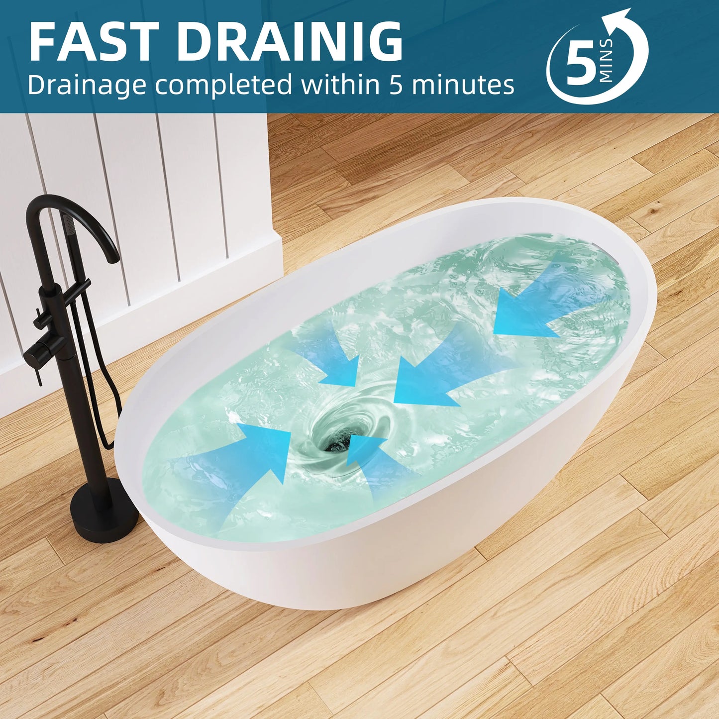 Medunjess 51'' Freestanding Compact Soaking Solid Surface Bathtub