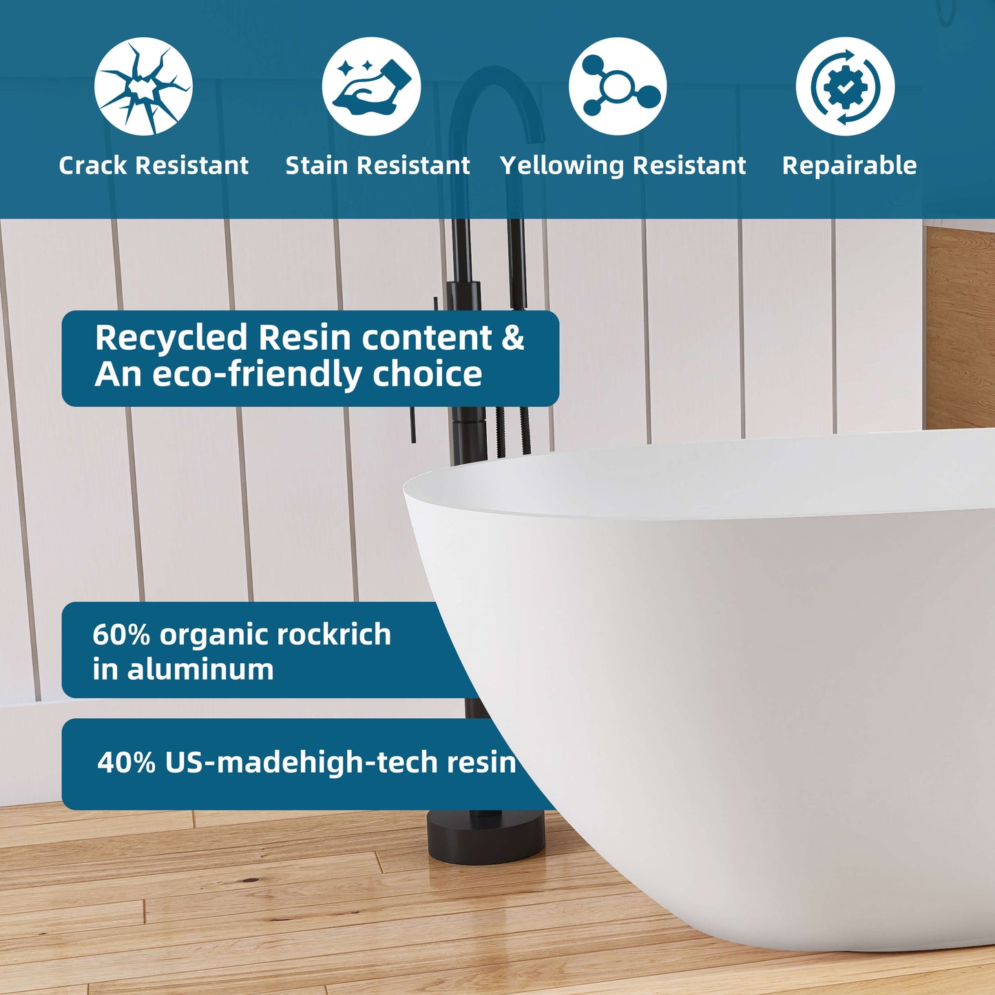 Medunjess 51'' Freestanding Compact Soaking Solid Surface Bathtub
