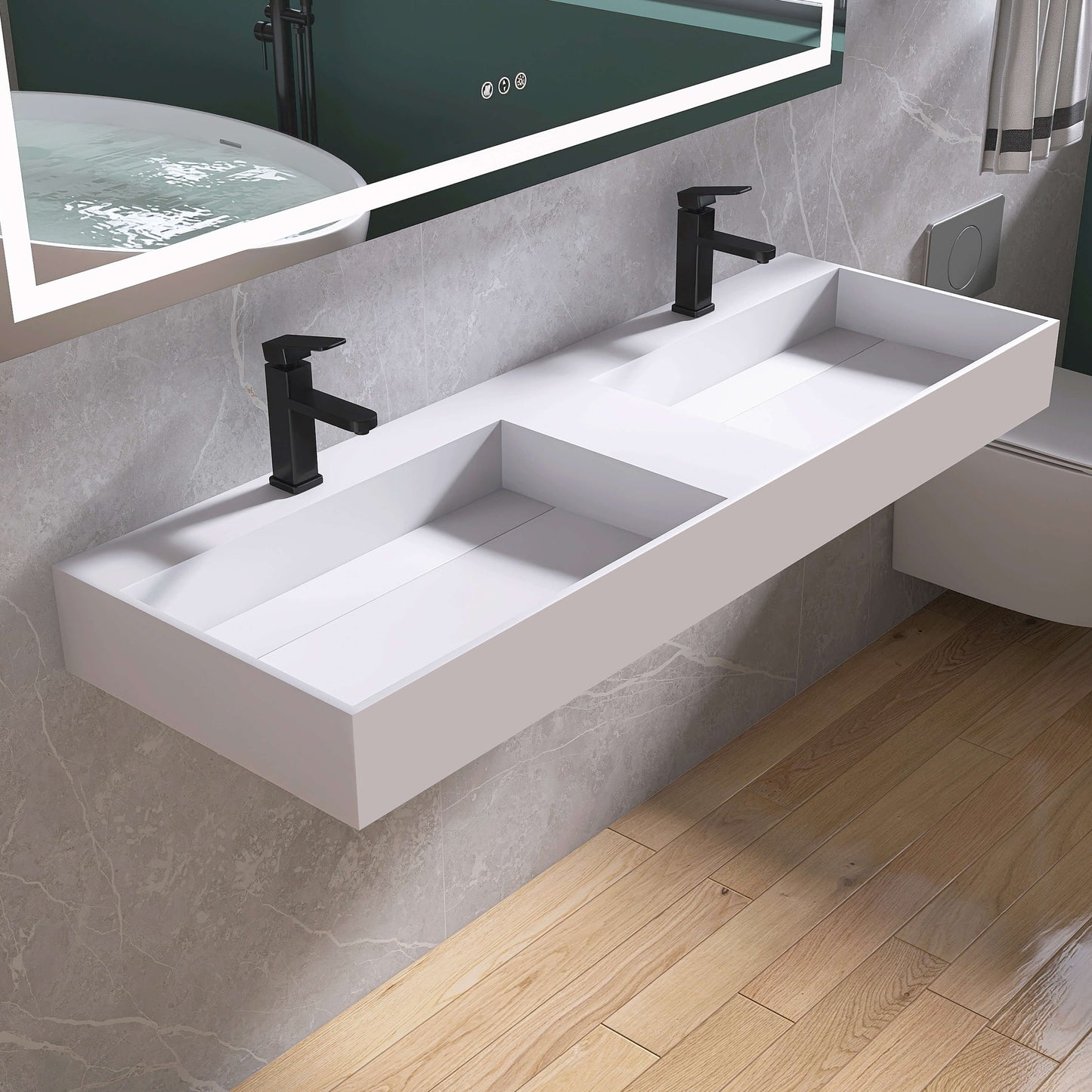 Medunjess 54'' Vertex Wall Mounted Bathroom Sink Solid Surface Sink