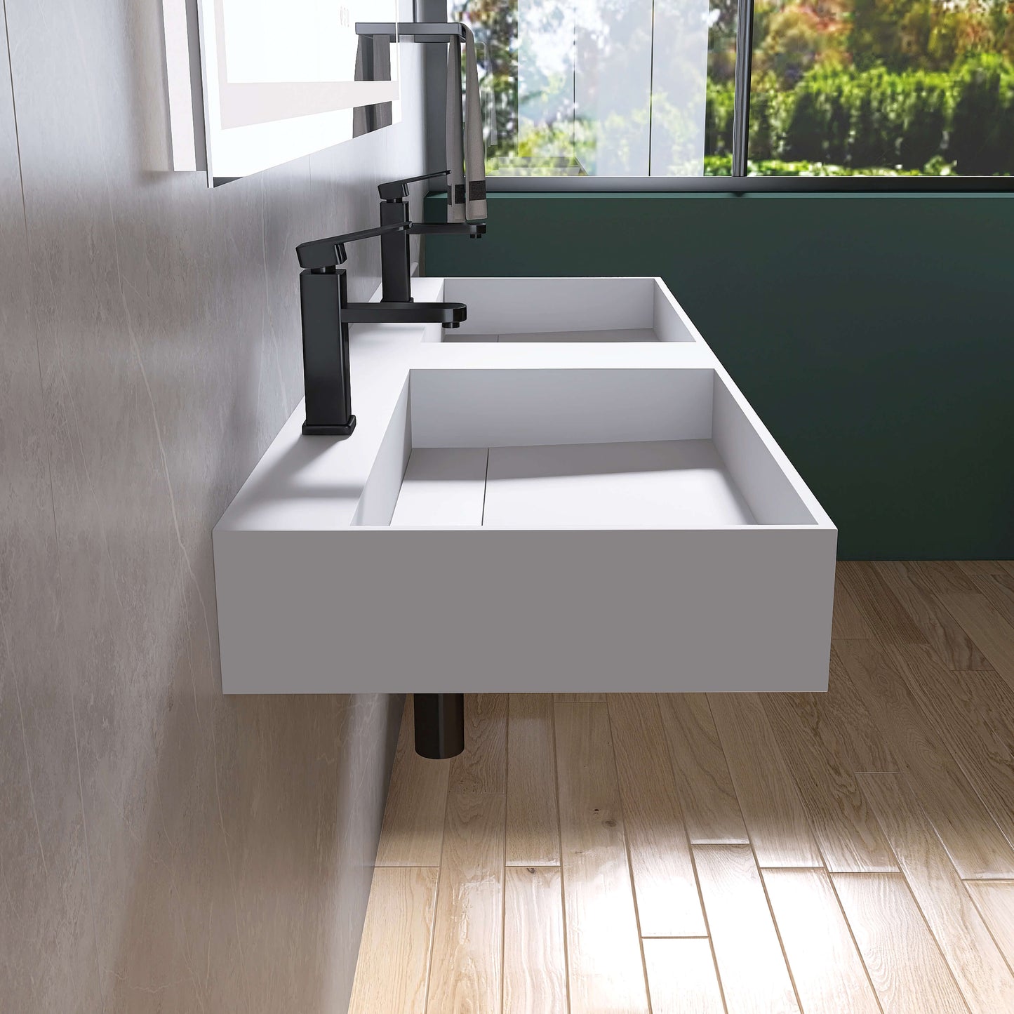 Medunjess 54'' Vertex Wall Mounted Bathroom Sink Solid Surface Sink
