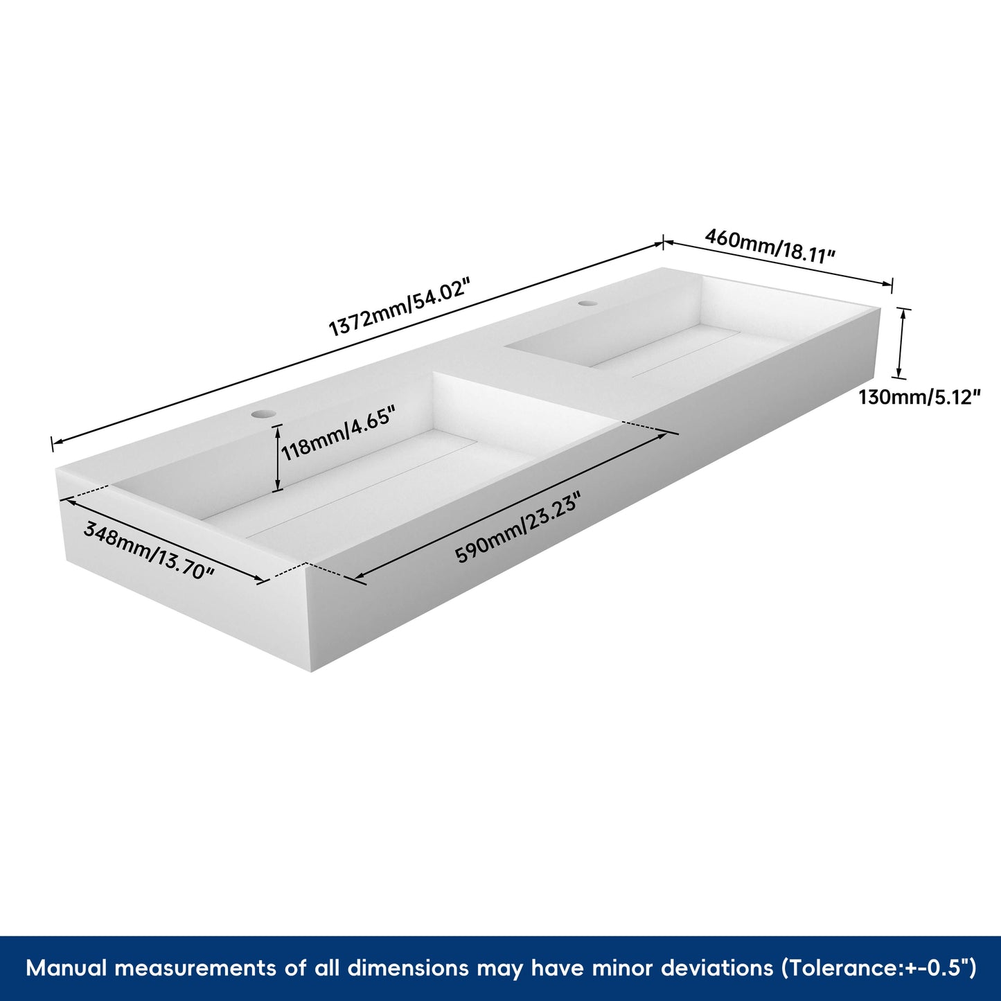 Medunjess 54'' Vertex Wall Mounted Bathroom Sink Solid Surface Sink