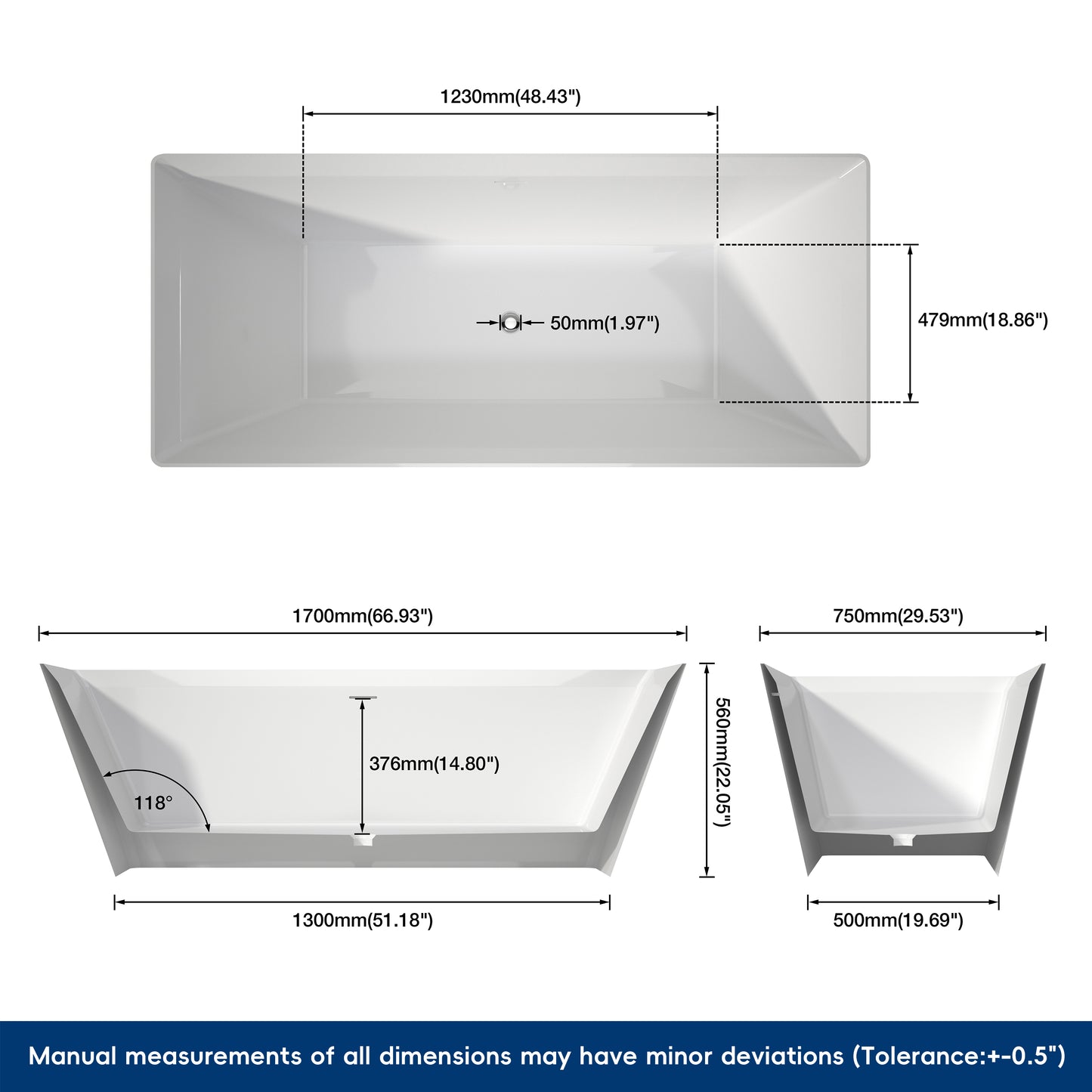 Medunjess 67'' Still Acrylic Freestanding Tub Freestanding Soaking Bathtub