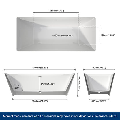 Medunjess 67'' Bowen Freestanding Acrylic Tub Deep Soaking Bathtub